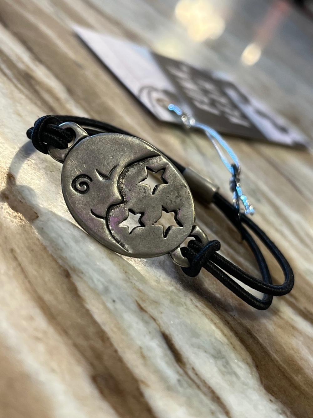 Vintage Basic Spirit Canada Stretchy Elastic and Pewter Moon and Stars Bracelet